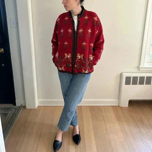 VTG ICELANDIC DESIGN Wool zip up lined oversized sweater jacket sz M - Picture 1 of 11